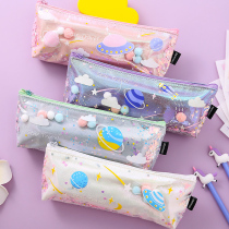  Cute pen bag planet girl heart small fresh laser cartoon Korean pen box large capacity super cute creative stationery