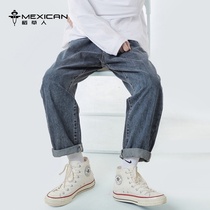 Jeans men pants summer 2021 new fashion brand ins loose straight trousers spring and autumn nine casual pants