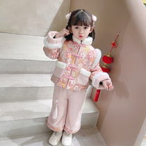 Girls winter greeted womens baby Foreign style Chinese style plus velvet warm Tang suit