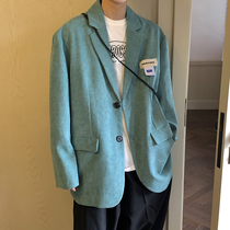 Green vintage corduroy blazer men 2021 spring and autumn ins leisure Korean trend fried street ruffian handsome suit