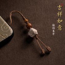 Huaipu original mammoth ivory little elephant mobile phone chain pendant short anti-lost hand-woven retro style mobile phone lanyard