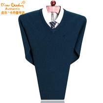 Pilkadan thick cashmere sweater mens v-neck middle-aged high-grade chicken heart collar winter sweater mens Dad cardigan