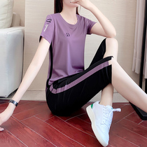 Summer three-point pants sports suit womens loose fashion womens ice silk short-sleeved brand casual clothes two-piece thin section