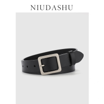 Belt new 2022 black genuine leather decoration brief about 100 lap pure cow Pins with wind fit jeans belt female wide