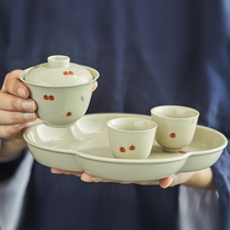 Sketch Jingdezhen hand-painted Persimmon bowl Jingdezhen ceramic glaze color kung fu tea bowl court style tea bowl