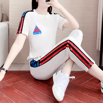 TOUCH MISS light luxury brand summer sportswear womens short-sleeved casual suit crew neck loose two-piece set tide
