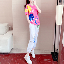 TOUCH MISS foreign style contrast color age reduction leisure sports suit womens summer new short-sleeved loose two-piece set