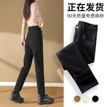 Black jeans womens fleece and thickening new winter 2022 high-waisted womens hot straight pipe trousers