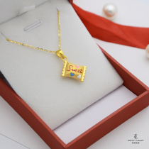 Foot gold 999 candy gold pendant mini 3d hard Gold new collarbone fine necklace pure gold women jewelry
