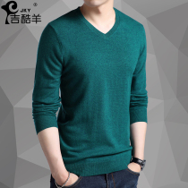 New mens V-neck with wool youth solid color thin sweater spring and Autumn slim long-sleeved T-shirt trend sweater