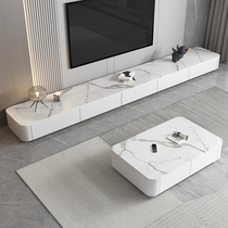 Italian Type Rockboard Terrace TV Cabinet Tea Table Combination Modern Minima Small Family Living Room Nordic White TV Cabinet