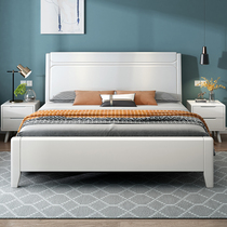  Nordic solid wood bed White 1 8m double bed Master bedroom high box storage 1 5 modern simple light luxury household wedding bed