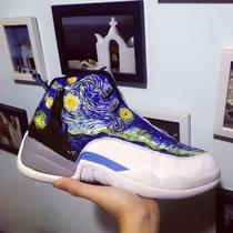 (Customized appreciation)AJ12 sneakers custom abstract painting Van Goghs starry sky DIY graffiti hand-painted basketball shoes
