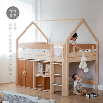  Wait a few wooden flying house bed Solid wood childrens bed Tree house half-height bed Castle slide bed elevated wardrobe house bed