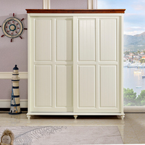 Mediterranean style all solid wood children sliding door bedroom sliding door wardrobe household furniture Cypress white wardrobe