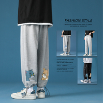 Summer mens cartoon pants 2021 new nine-point pants casual wild sports drawstring pants thin section Wei pants tide