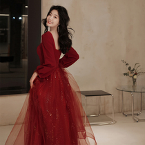 Toast Bride 2021 New Red autumn winter engagement long sleeve winter gauze dress wedding evening dress dress dress women back door
