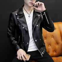 2021 new mens leather clothing autumn and winter slim Korean version of the motorcycle personality leather jacket lapel handsome jacket trend