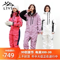 2021 New LTVT one-piece ski suit couple veneer double board waterproof and windproof ski pants set for men and women