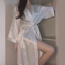 Sexy Sleepwear Women Spring Autumn Ice Silk Sleepwear Net Red Bathrobe Gown Morning Robe Big Code Home Conserved Summer Thin bathrobe