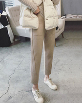 (Cashmere) pants womens autumn and winter new nine-point wool Haren pants outside wearing woolen grandma pants pants pipe pants