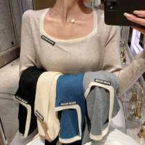 Autumn and winter New slim long sleeve knitted base shirt female interior wear retro Hong Kong flavor square collar coat thick sweater
