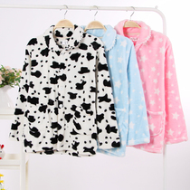Autumn and winter flannel womens pajamas single piece top thick warm cardigan plus size couple coral fleece home jacket