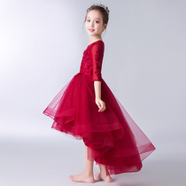 Girl princess dress puffy gauze childrens evening dress host piano performance flower girl wedding little girl autumn and winter