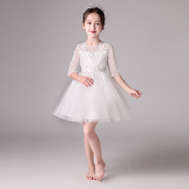 Girl piano performance host Pengpeng gauze children white wedding dress little girl princess dress flower girl dress