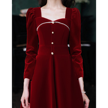 Toast Bride Wine Red 2021 New style usually wear party engagement dress winter velvet back dress
