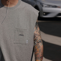 UNBENT 21SS New Summer Japanese Trend City boy Loose Embroidered Pocket Sleeveless Vest Men's T-shirt