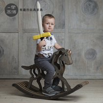 Kill two birds with one stone Children rocking horse Solid wood trojan animal cute ins Creative baby toy Wooden adult can sit
