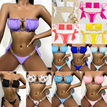 Strapless follow backless bikini crystal pendant strapless hollow gathered tether backless