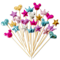 Cake card card mirror high-gloss pu leather five-pointed star love dessert table toothpick insert 5 sets