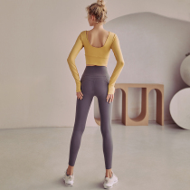 Yoga suit with chest pad Summer long-sleeved sports suit female tight-fitting thin professional running training net red fitness suit