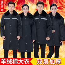 Military cotton coat Mens winter thickened cold-proof labor protection cotton clothing Medium-long quilted jacket Northeast security work clothes wind coat