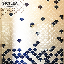 Fish scale brick mosaic tile toilet bathroom porch aisle TV background wall blue and white fan gradient customization