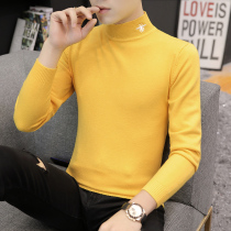 2021 new autumn winter base shirt embroidery neck sweater slim body slim casual simple semi high neck mens coat students