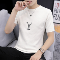 2021 autumn and winter new mens round neck knitwear short sleeve T-shirt Korean trend half sleeve sweater bottoming shirt