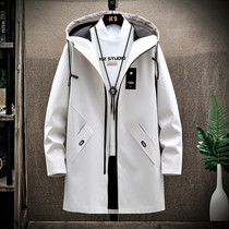 Autumn mens windbreaker medium long Korean trend autumn and winter jacket jacket plus velvet padded casual mens clothes