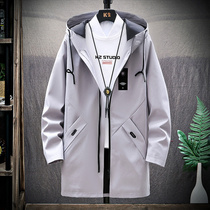 Windbreaker Mens casual spring and autumn Korean trend middle school students loose youth jacket long jacket clothes