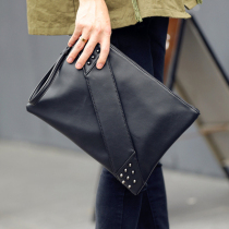 Hong Kong IT Catherine Fashion rivet Handbag Letter Enveloping Head Layer Cow Leather Male And Female Skewed Satchel Casual Bag