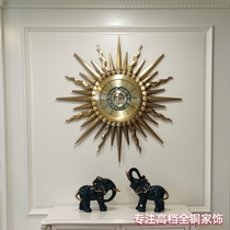 (Sun God Totem) living room light luxury brass wall clock oversized villa decorative wall clock home restaurant clock