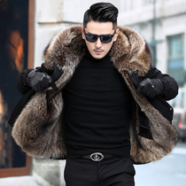 Parker suit Haining mens short fur jacket raccoon hair inner tank windproof warm leather fur one mens coat