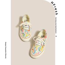 HFresh rainbow graffiti casual canvas shoes womens shoes new 2021 wild niche design flat student board shoes