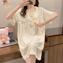 Sleepwear Lady Spring Autumn Pure Cotton Sleeping Dress Girl Sweet cute Home Clothing Short Sleeves Dress Summer Thin can be worn outside