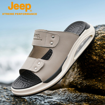 jeep mens shoes 2021 Summer new genuine leather lined slippers 100 hitch men outdoor soft bottom non-slip beach slippers