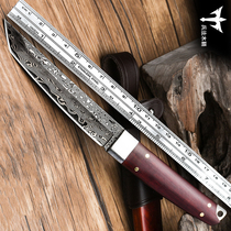 Wolf Damascus steel knife outdoor straight knife cutting blade pattern steel knife self-defense military knife survival