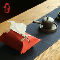 Dongli tea art tissue bag Handmade cotton and linen retro pumping tissue bag storage bag Car fabric paper set tissue box