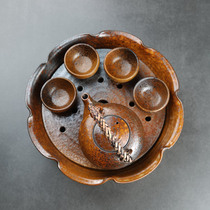 Japanese kung fu tea set set handmade antique ceramic tea set coarse pottery household tea tray carrying beam teapot Cup
